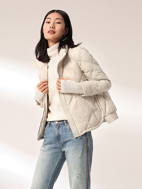 雾道女装2020秋冬季米色宽松羽绒服