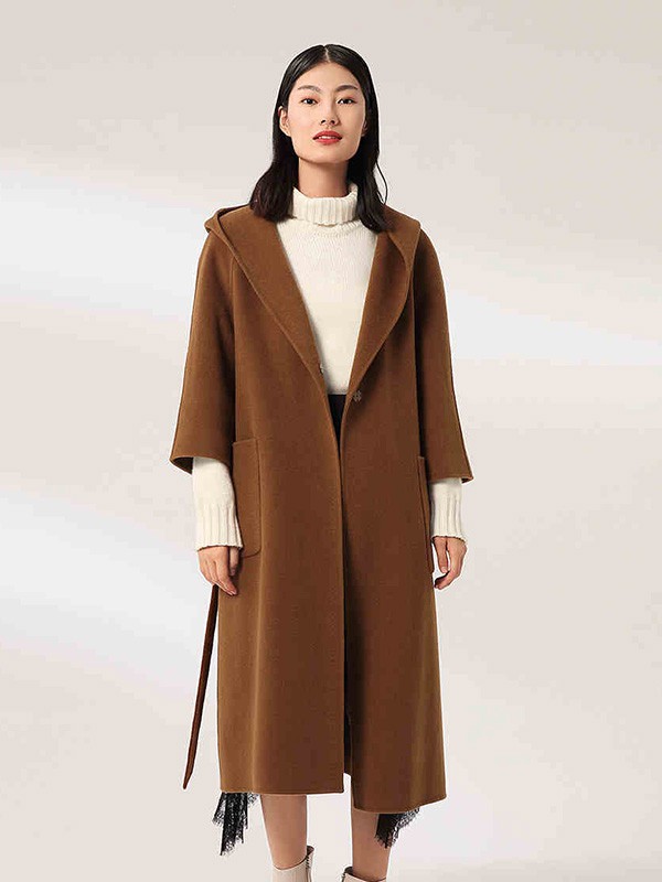 雾道女装2020秋冬季驼色长款大衣