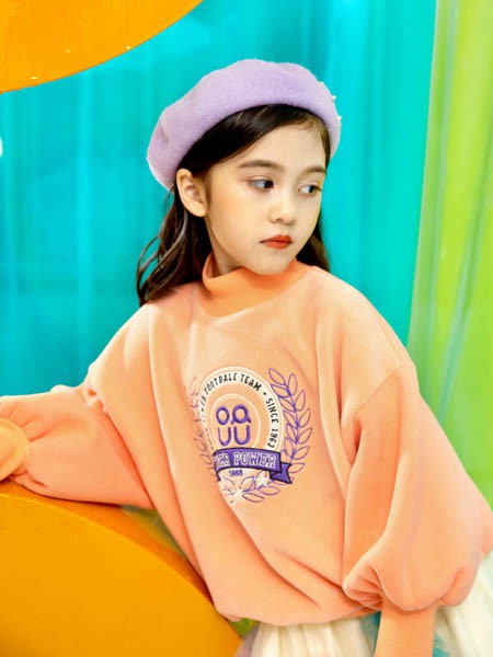 优仔优妹童装2020秋冬季橙色印花卫衣