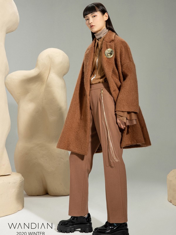 婉甸2020秋冬季棕色纯色大衣
