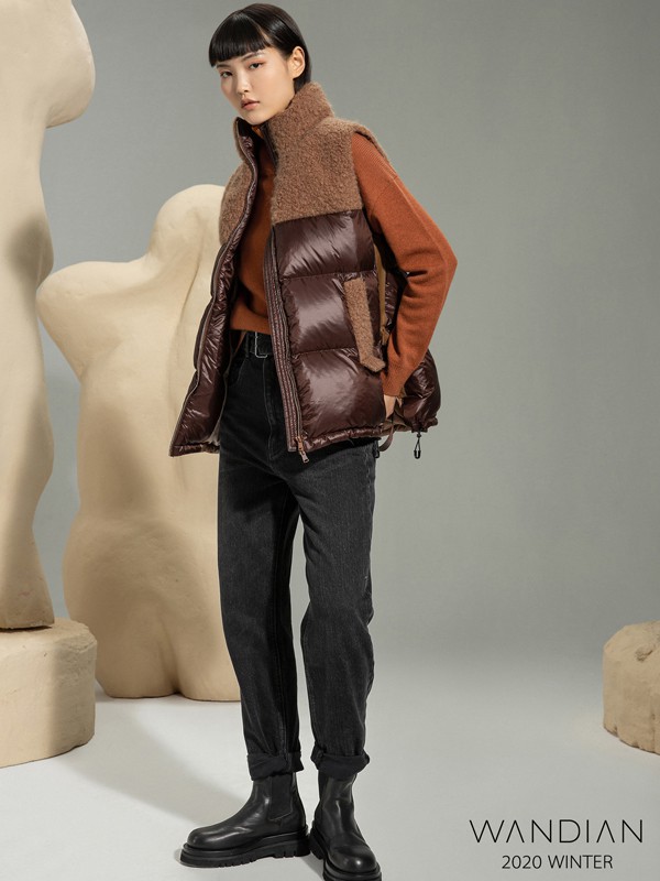 婉甸2020秋冬季咖啡色拼接马夹