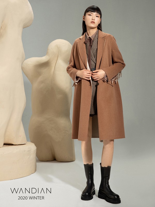 婉甸2020秋冬季棕色流苏大衣