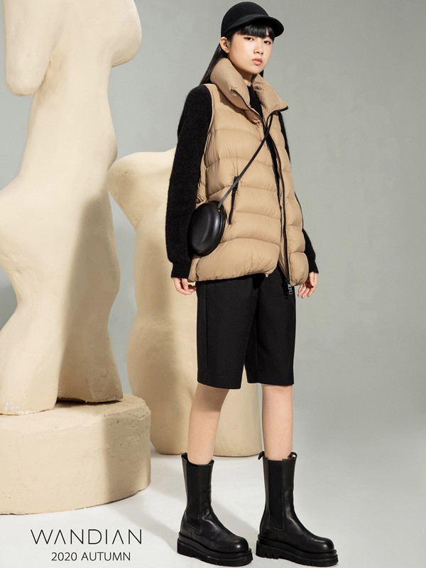 婉甸2020秋冬季卡其色纯色马夹