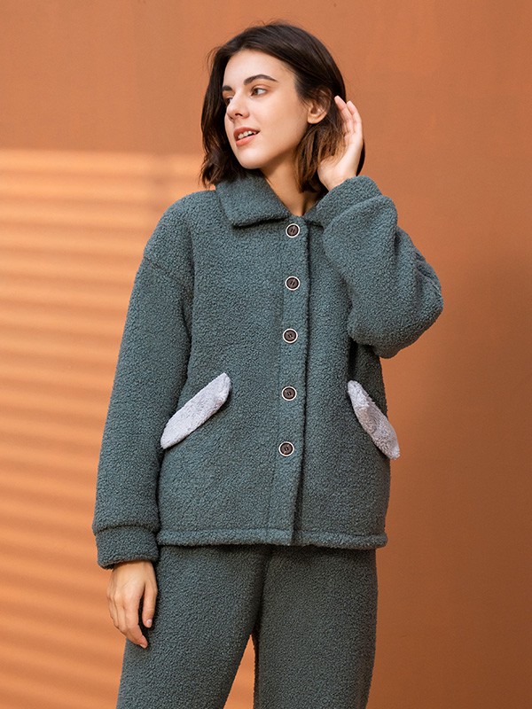 闺秘2020秋冬季绿色纯色家居服