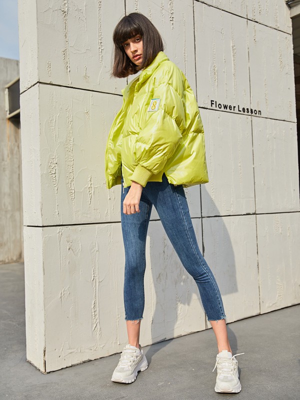 曈行2020秋冬季绿色纯色棉服