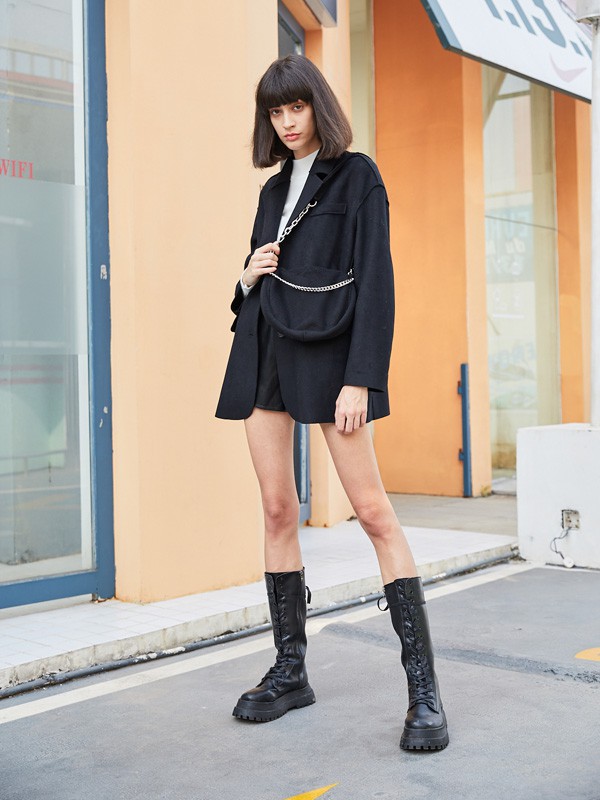 曈行2020秋冬季黑色纯色外套