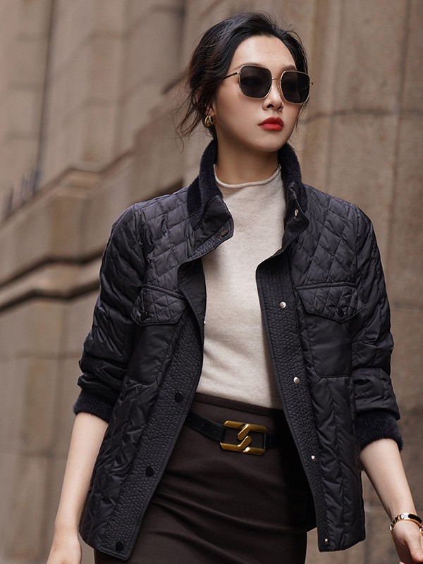 艺元素2020秋冬季黑色宽松羽绒服