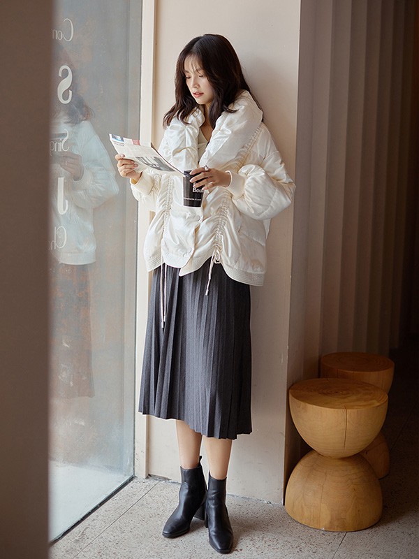 艺元素2020秋冬季白色宽松羽绒服
