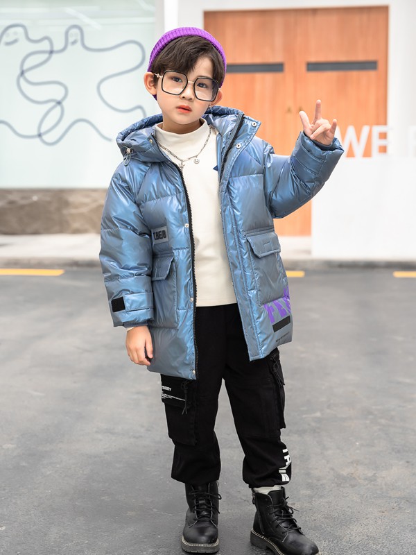 西瓜王子2020秋冬季蓝色亮面棉服