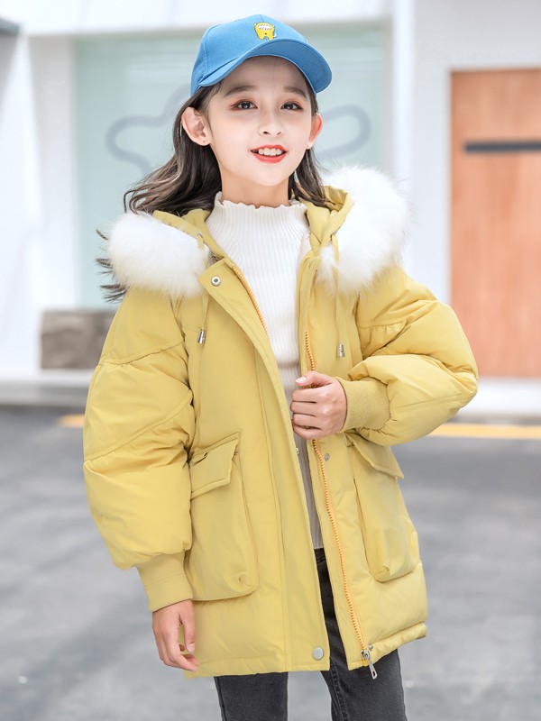 西瓜王子2020秋冬季红色带毛领羽绒服