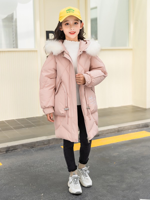 西瓜王子2020秋冬季粉色带毛领羽绒服