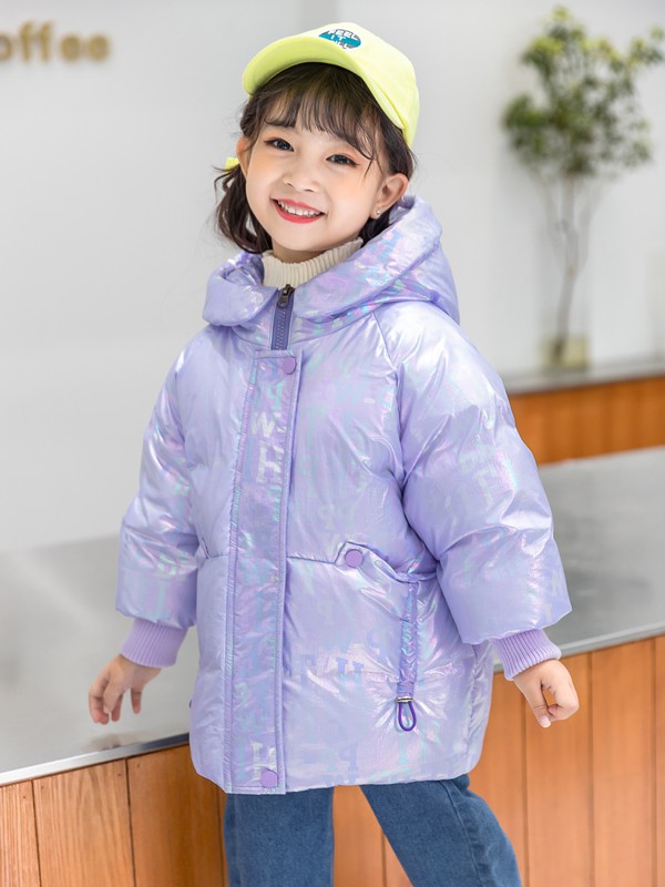 西瓜王子2020秋冬季紫色亮面羽绒服