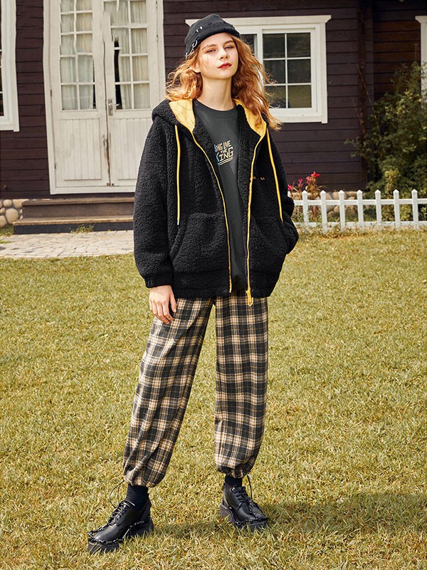 MaterialGirl2020秋冬季黑色连帽外套