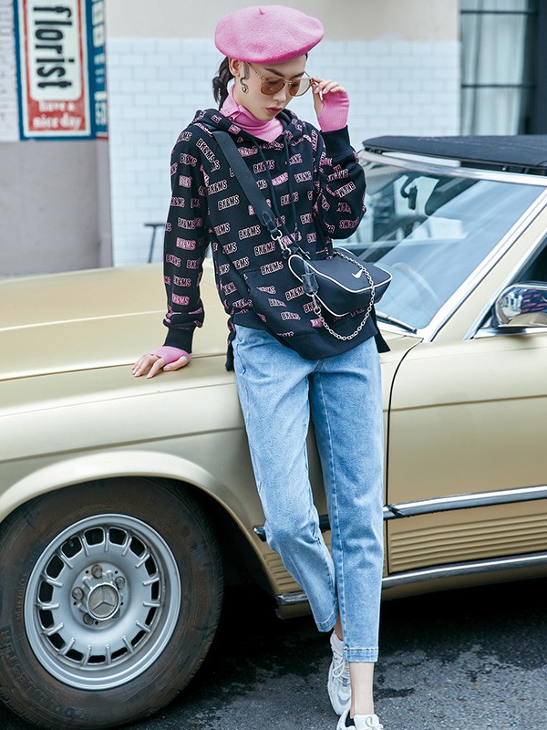 布卡慕尚2020秋冬季黑色撞色上衣