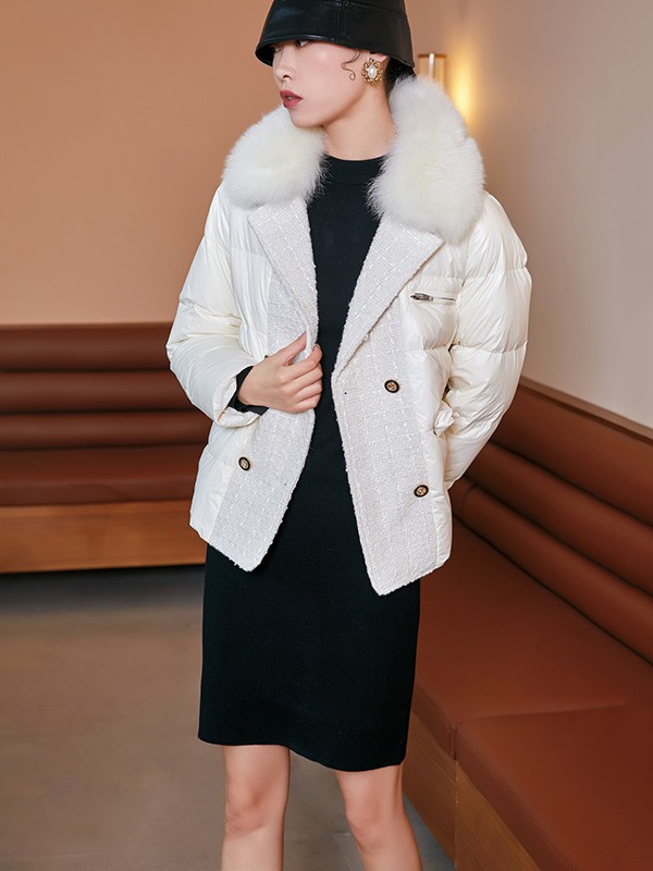 布卡慕尚2020秋冬季白色带毛领羽绒服