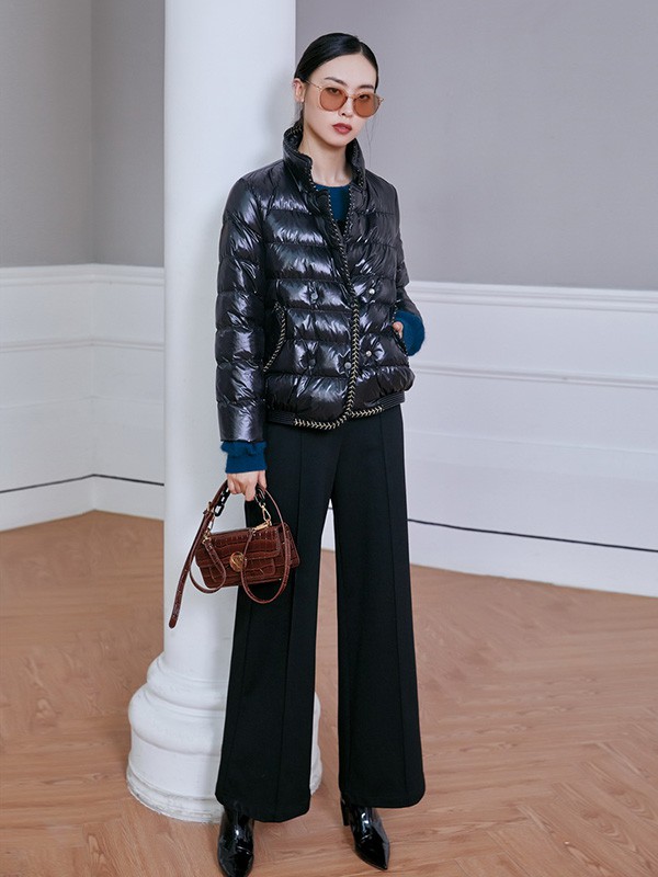 布卡慕尚2020秋冬季黑色亮面羽绒服