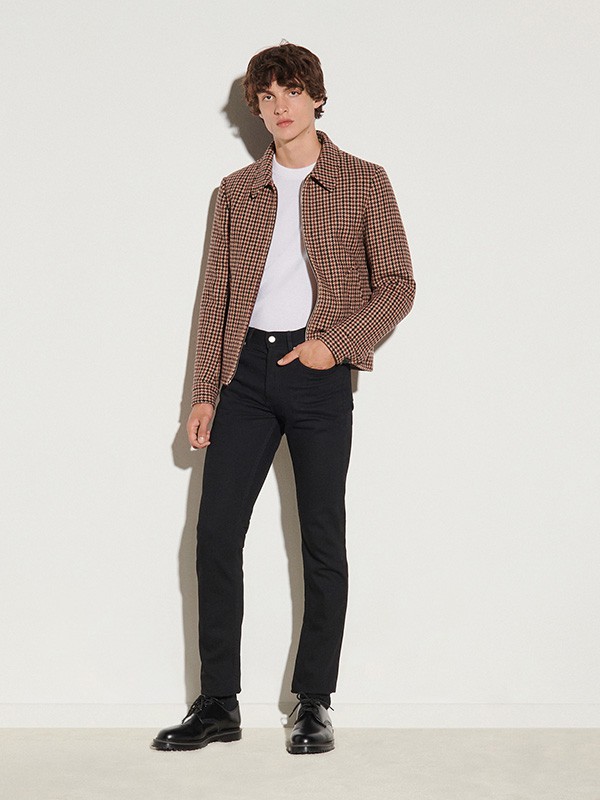 桑德罗2020秋冬季卡其色格子外套