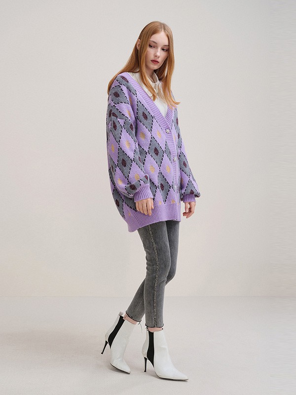 可可尼女装2020秋冬季紫色撞色外套