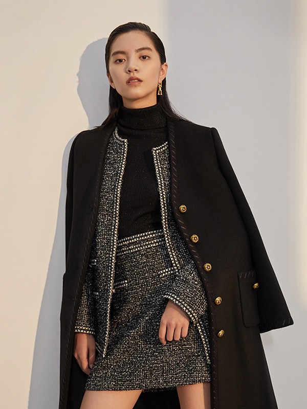 曼娅奴2020秋冬季黑色宽松大衣