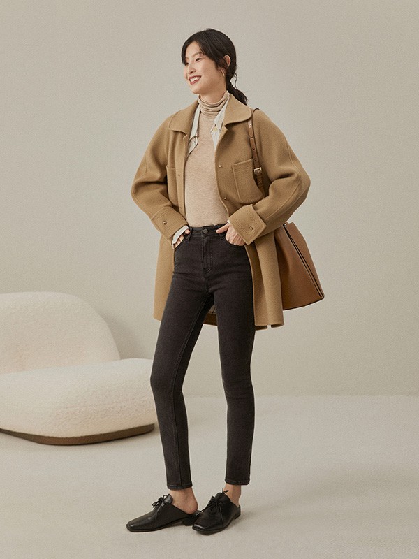 OrangeDesire2020秋冬季卡其色宽松大衣