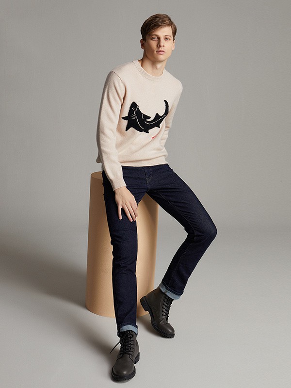 珍贝2020秋冬季米色图案针织衫