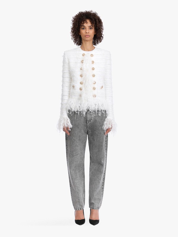 巴尔曼2020秋冬季白色纯色外套