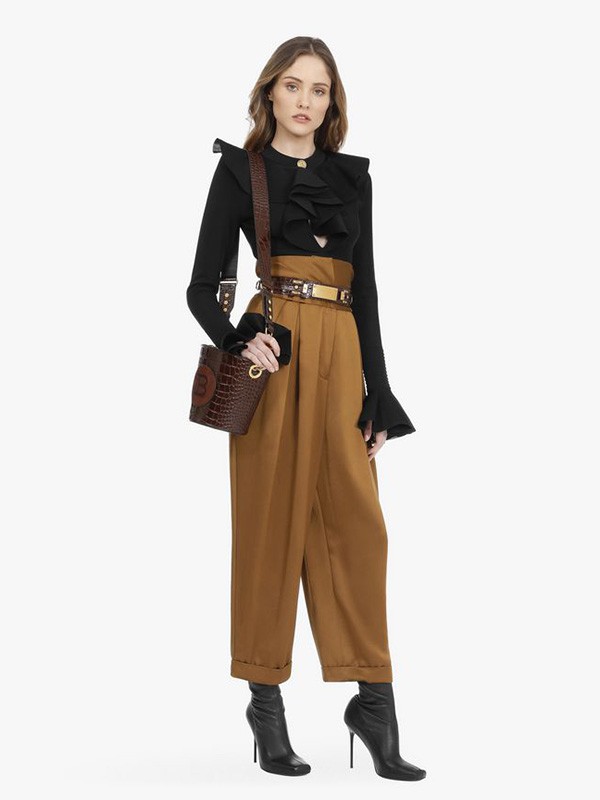 巴尔曼2020秋冬季黑色荷叶边上衣