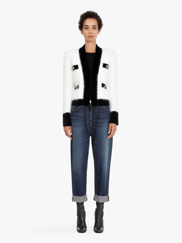 巴尔曼2020秋冬季白色撞色外套