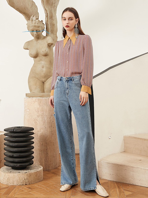 碧淑黛芙2020秋冬季红色条纹衬衫