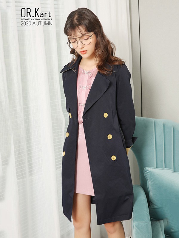 OR.Kart2020秋冬季藏蓝色宽松风衣