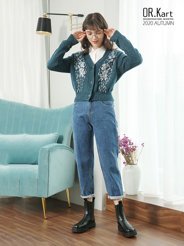 OR.Kart2020秋冬季绿色撞色毛衣