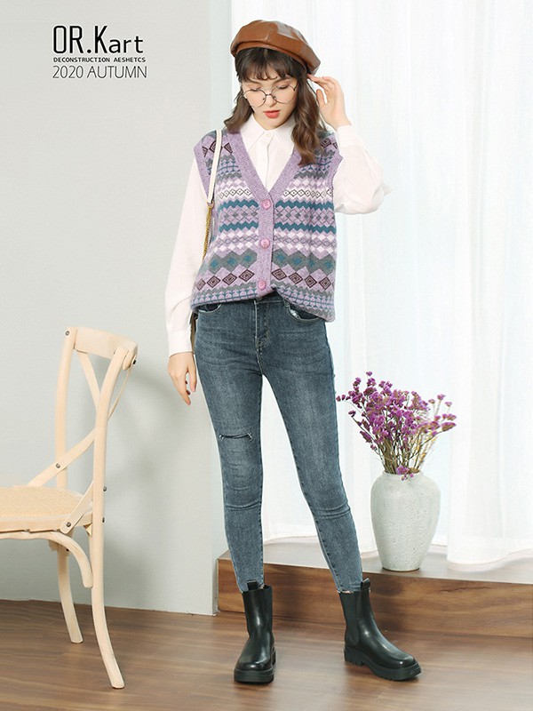 OR.Kart2020秋冬季紫色撞色背心