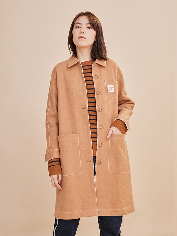 衣魔得思2020秋冬季卡其色宽松大衣
