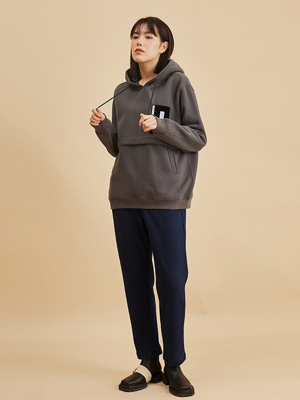 衣魔得思女装2020秋冬季灰色连帽卫衣