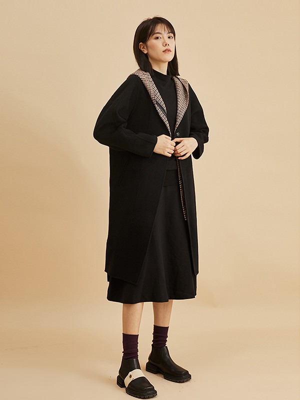 衣魔得思2020秋冬季黑色宽松大衣