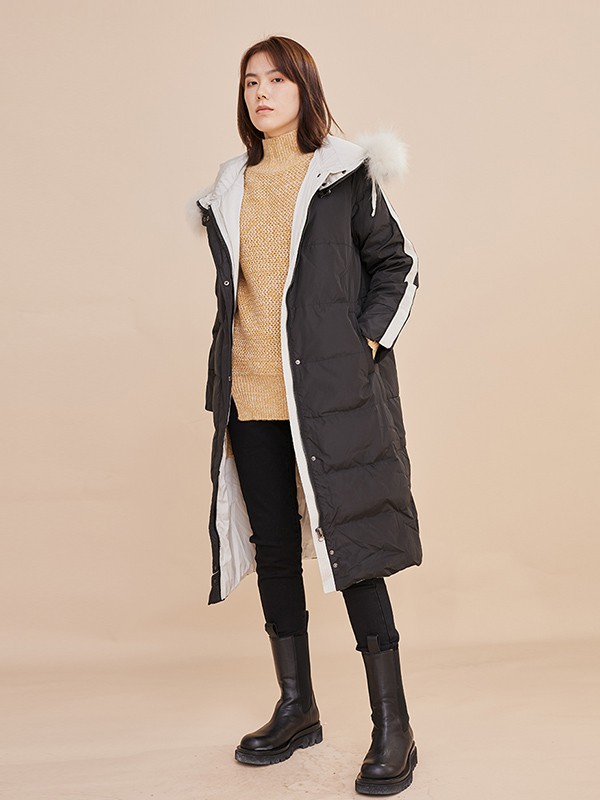 衣魔得思2020秋冬季肤色带毛领羽绒服