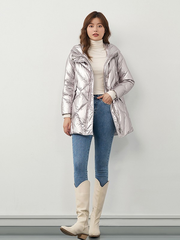 爱客2020秋冬季银色宽松羽绒服