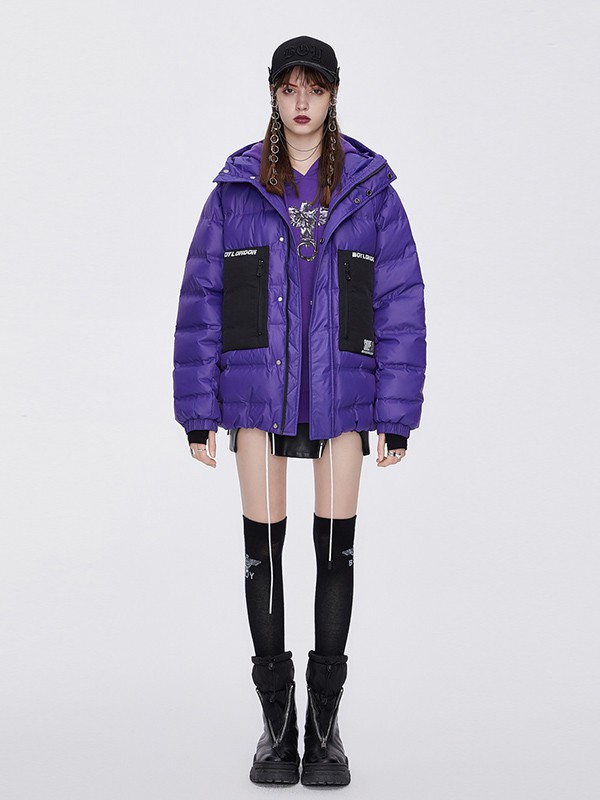 BoyLondon2020秋冬季紫色连帽羽绒服