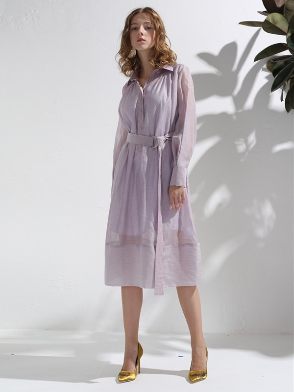​艾璞琪2020春夏季紫色收腰连衣裙