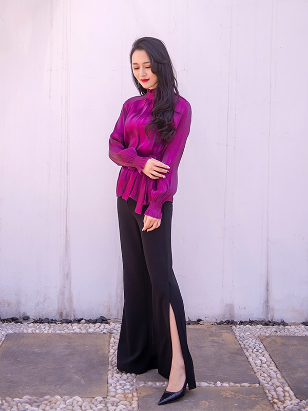 ​艾璞琪2020春夏季紫色褶皱上衣