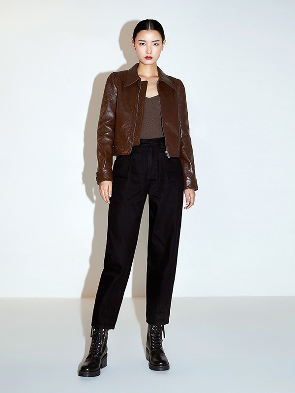 misssixty2020秋冬季咖啡色亮面皮衣