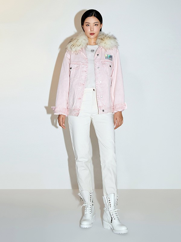 misssixty2020秋冬季粉色带毛领外套