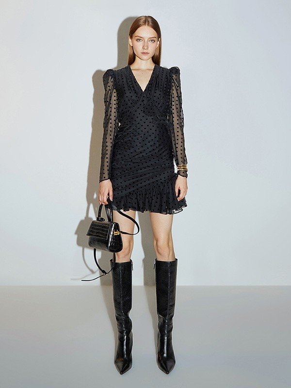 misssixty2020秋冬季黑色波点连衣裙