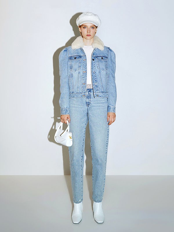 misssixty2020秋冬季蓝色带毛领外套