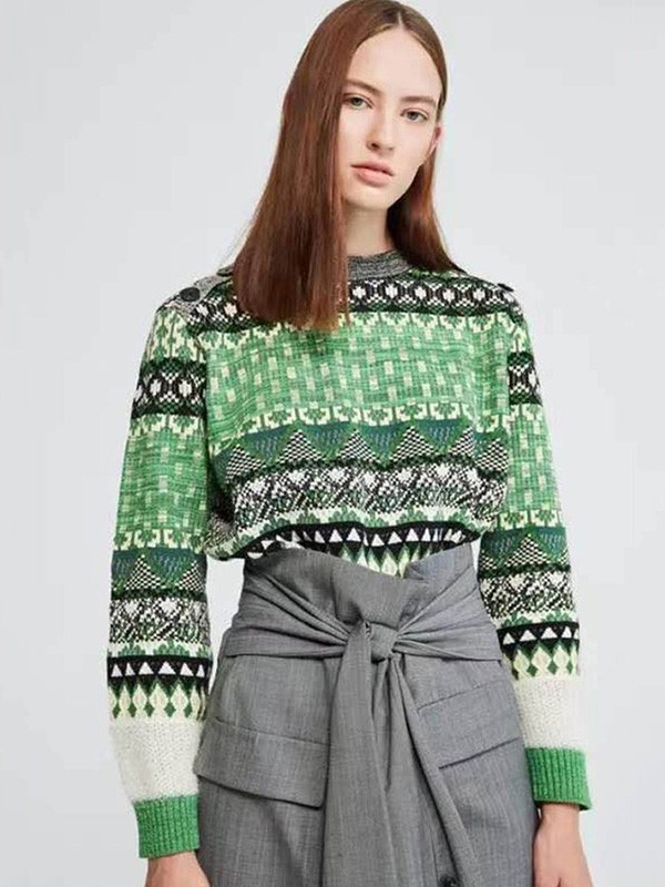 漫多姿2020秋冬季绿色撞色毛衣