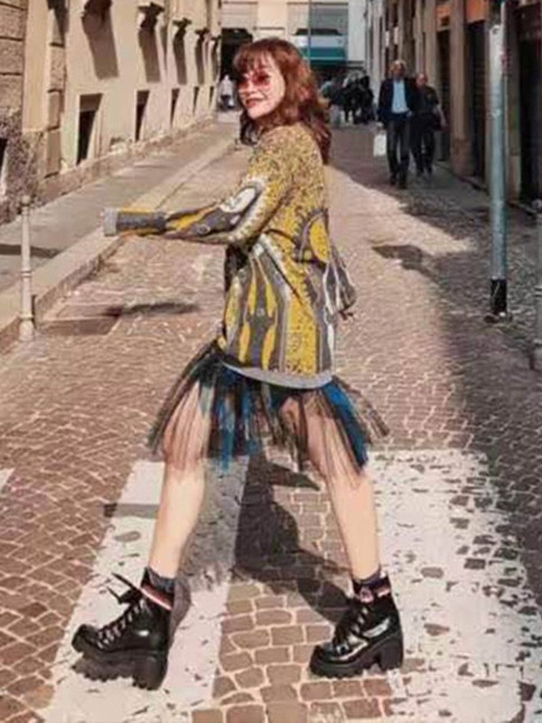 漫多姿2020秋冬季黄色撞色毛衣