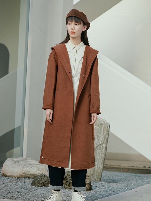 马可未2020秋冬季驼色连帽大衣