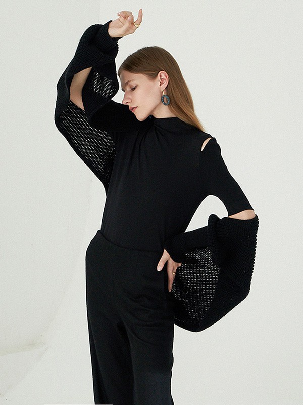 玛塞莉2020秋冬季黑色泡泡袖上衣