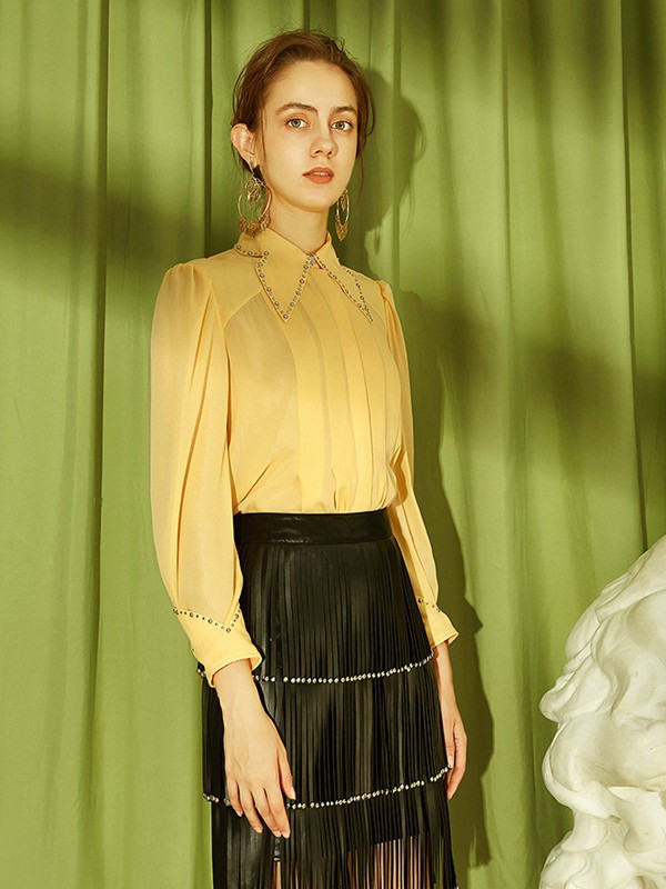 千颖2020秋冬季黄色纯色衬衫