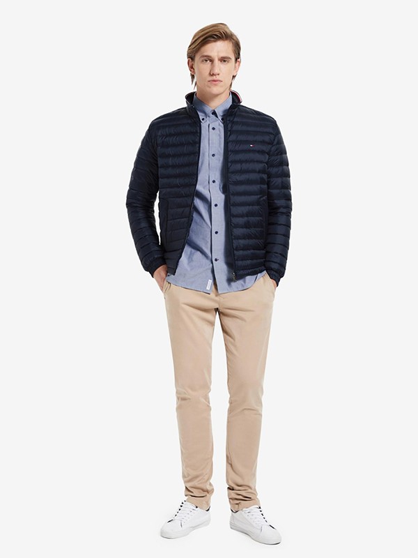 汤米·希尔费格休闲装2020秋冬季藏蓝色纯色羽绒服